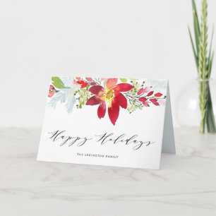 Red Watercolor Christmas Floral Garland Happy Holiday Card