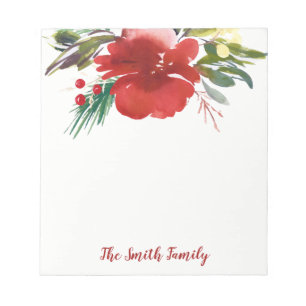 Red Watercolor Christmas Flower Notepad