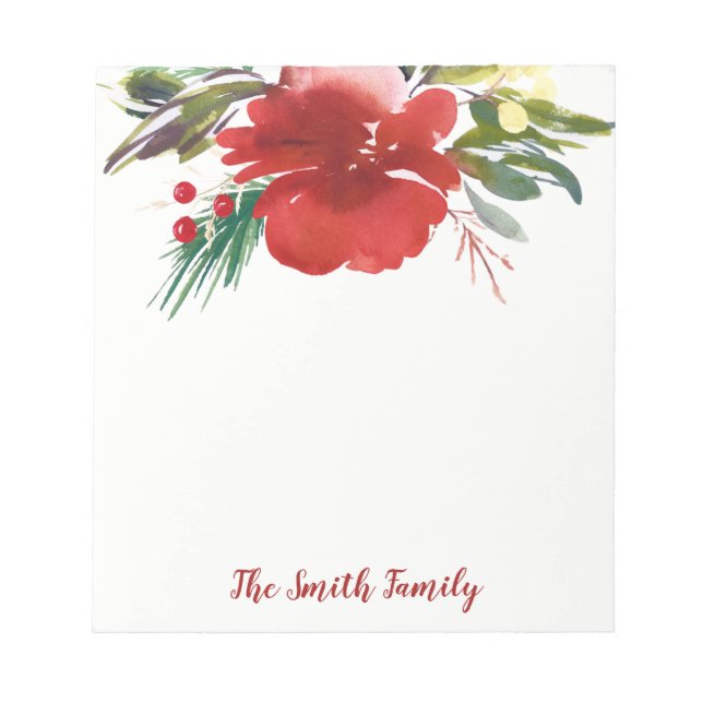 Red Watercolor Christmas Flower Notepad (Front)