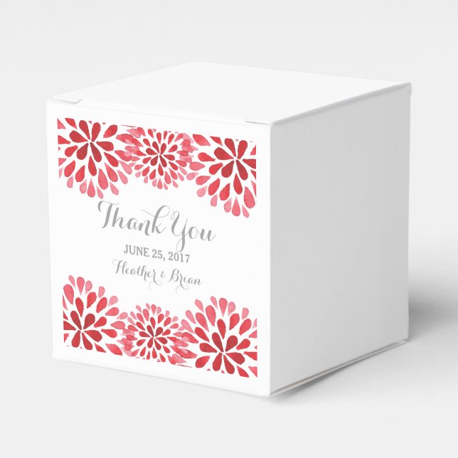 Red Watercolor Chrysanthemum Favour Boxes (Front Side)