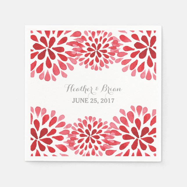 Red Watercolor Chrysanthemum Paper Napkins (Front)