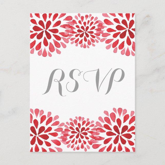 Red Watercolor Chrysanthemum RSVP Postcard (Front)