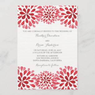 Red Watercolor Chrysanthemums Wedding Invite