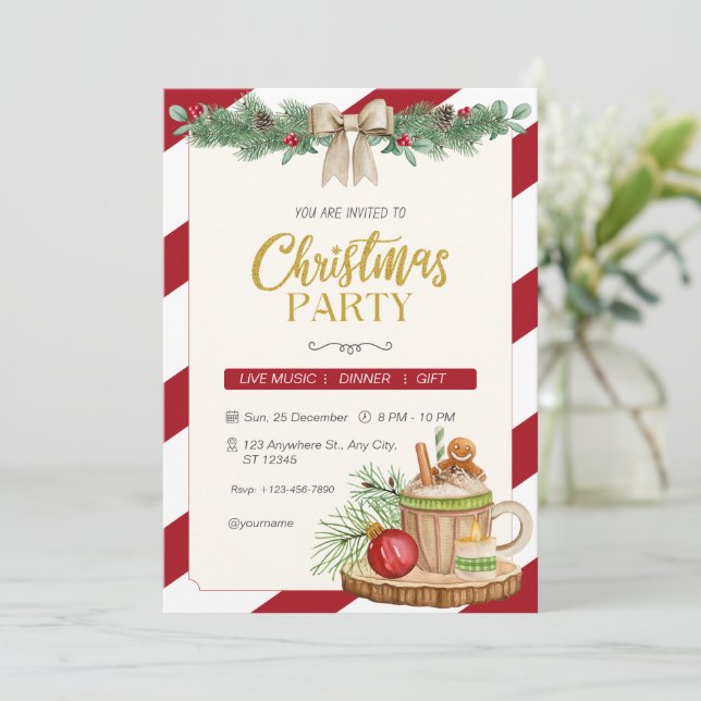 Red Watercolor Custom Branded Christmas Party Invitation (Standing Front)