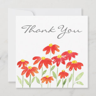 Red Watercolor Daisies Thank You Card