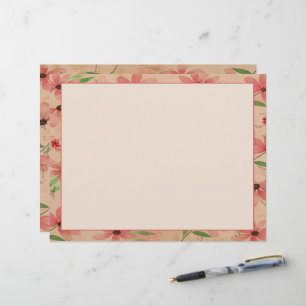 Red Watercolor Daisy Field Vintage Custom Letterhead