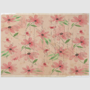 Red Watercolor Daisy Field Vintage Tissue Paper