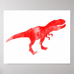 Red Watercolor Dino T-Rex Baby Boy Nursery Print