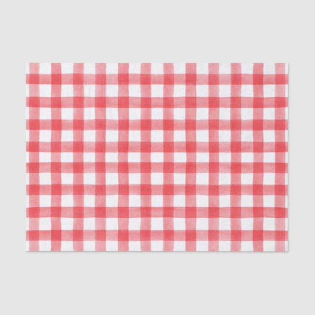Red Watercolor Dots Gingham Tissue Paper (Front)