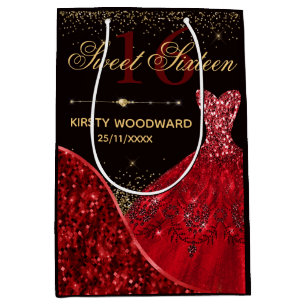 Red Watercolor Dress Sweet 16 Birthday Medium Gift Bag