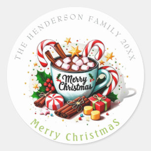 Red Watercolor Festive Christmas Holiday Hot Candy Classic Round Sticker