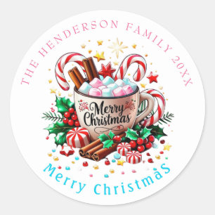 Red Watercolor Festive Christmas Holiday Hot Cocoa Classic Round Sticker