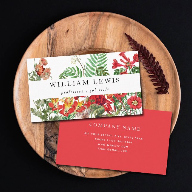Red Watercolor Floral & Greenery Professional Business Card (Creator Uploaded)