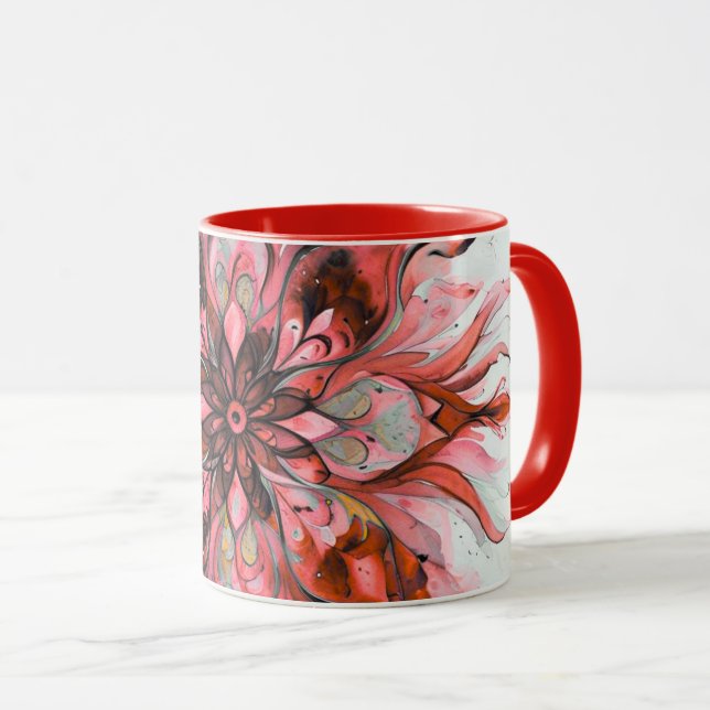 Red Watercolor Floral Mandala Mug (Front Right)