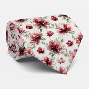 Red Watercolor Floral Pattern Tie