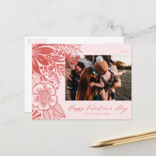 Red Watercolor Floral Valentines Day Bouquet Holiday Postcard