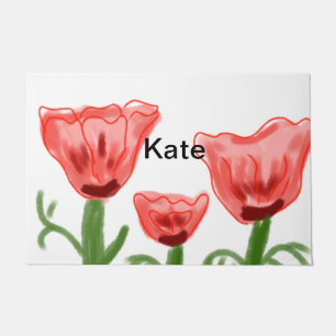Red watercolor floral watercolor add name text thr doormat
