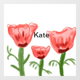Red watercolor floral watercolor add name text thr wall decal