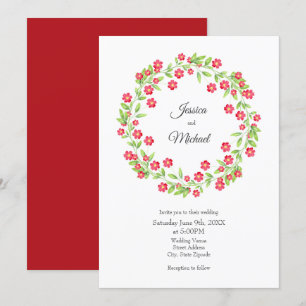 Red Watercolor Floral Wreath Invitation
