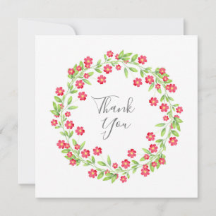 Red Watercolor Floral Wreath Thank You Card
