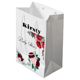 Red Watercolor Flower Baby Shower Medium Gift Bag