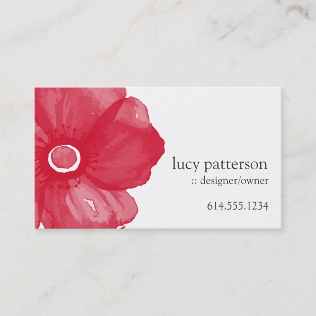 Red Watercolor Flower Business Cards (Front)