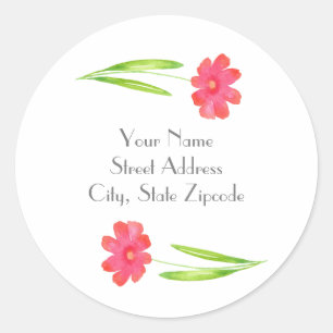 Red Watercolor Flower Classic Round Sticker