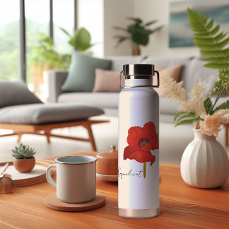 Red watercolor flower flower water bottle