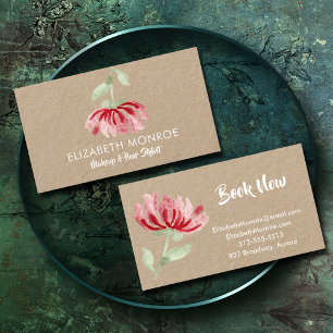 Red Watercolor Flower Salon Makeup Hair Stylist Business Card
