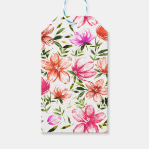 Red Watercolor Flowers 2 Gift Tags