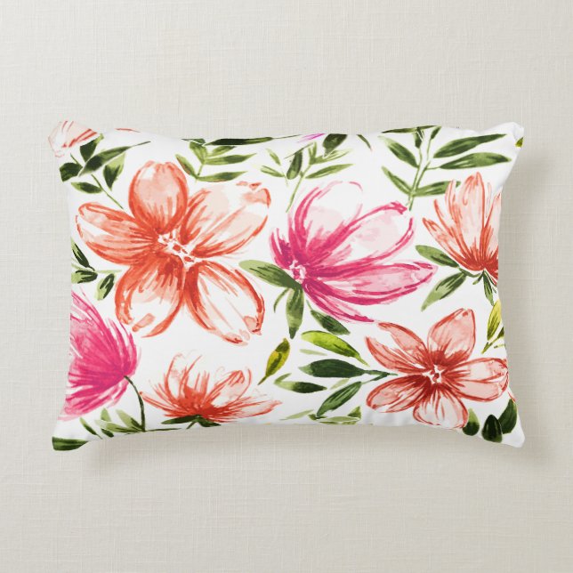 Red Watercolor Flowers 5 Decorative Cushion (Front)