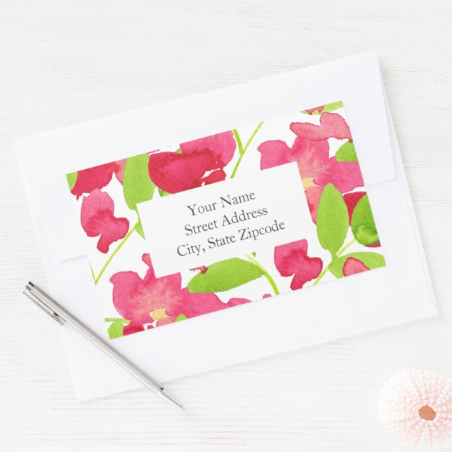 Red Watercolor Flowers  Labels (Envelope)