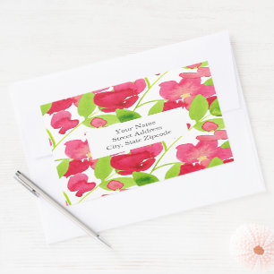 Red Watercolor Flowers Labels