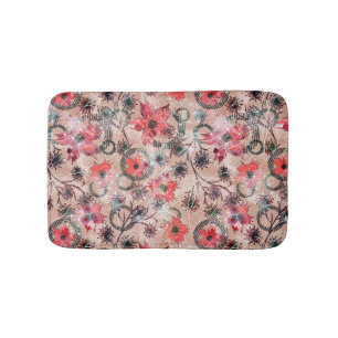 Red watercolor flowers on beige. bath mat
