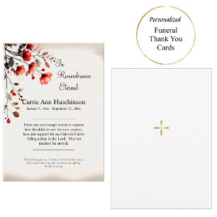 Red Watercolor Flowers Orthodox Funeral Thank You Card