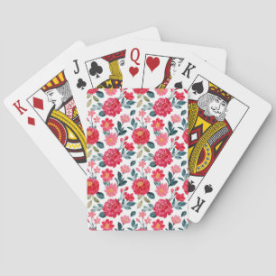 Red Watercolor flowers Playing Cards