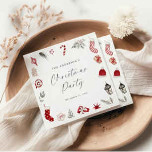 Red Watercolor Frame Christmas Party Napkin