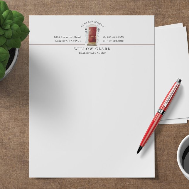 Red Watercolor Front Door Personalized Company Custom Letterhead (Creator Uploaded)