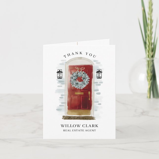 Red Watercolor Front Door & Wreath Thank You (Front)