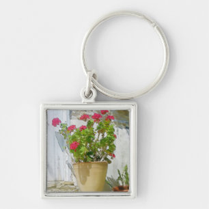 Red watercolor geranium key ring