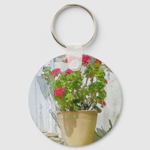 Red watercolor geranium key ring
