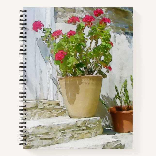 Red watercolor geranium notebook (Front)