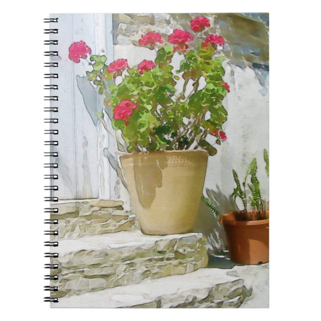 Red watercolor geranium notebook (Front)