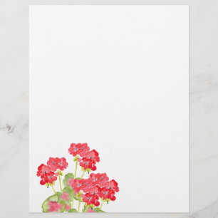 Red Watercolor Geraniums 2 Custom Letterhead