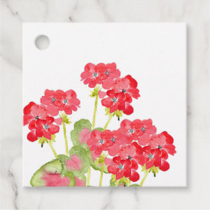 Red Watercolor Geraniums 2 Favour Tags