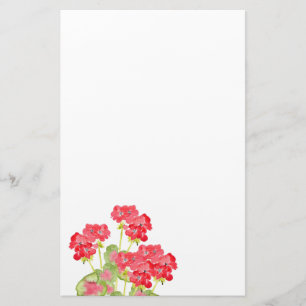 Red Watercolor Geraniums 2 Stationery