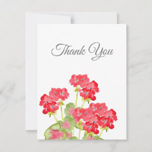 Red Watercolor Geraniums 2 Thank You Card
