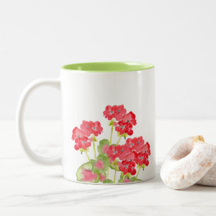 Red Watercolor Geraniums 2 Two-Tone Coffee Mug