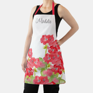 Red Watercolor Geraniums    Apron
