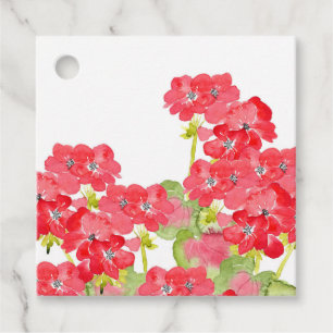 Red Watercolor Geraniums Favour Tags